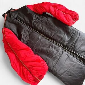 Black and red Akira long bomber puffer jacket with oversized ruched sleeves - S